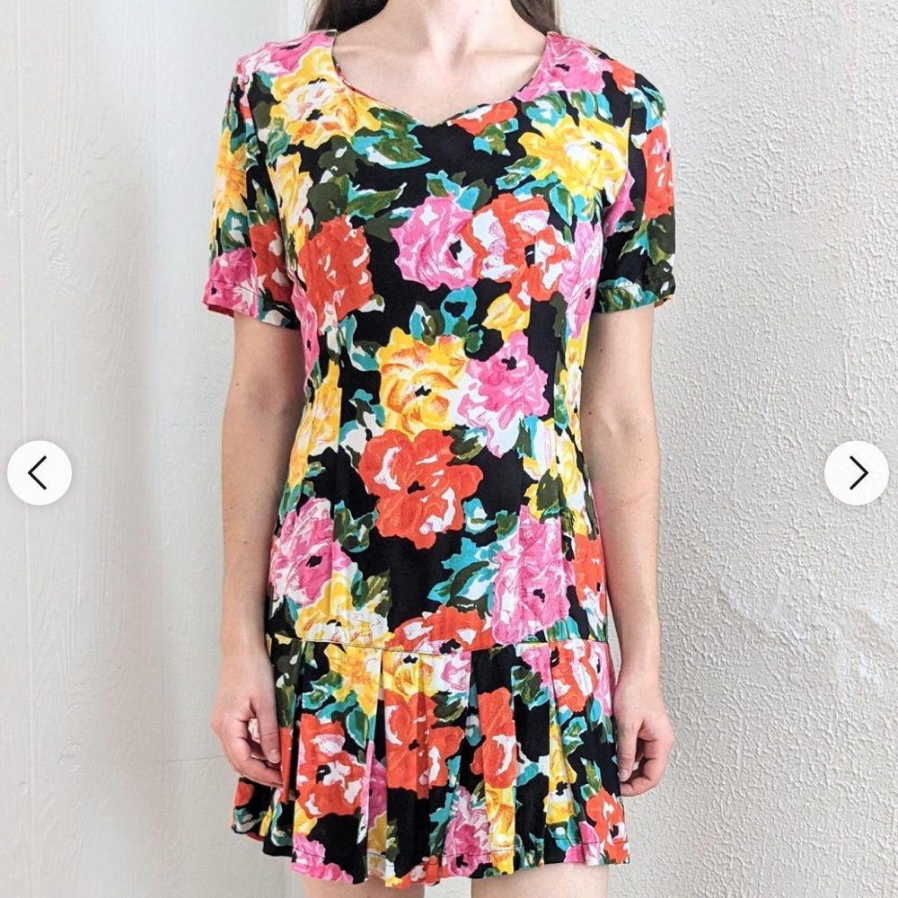 Vintage S. Roberts Floral Dress With Pleats
